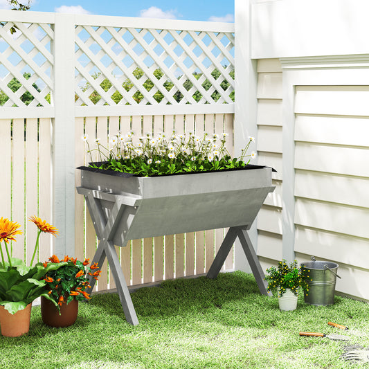 Outsunny Wooden Raised Garden Bed With Liner Bag And Legs Light Grey 29 X 91 Cm