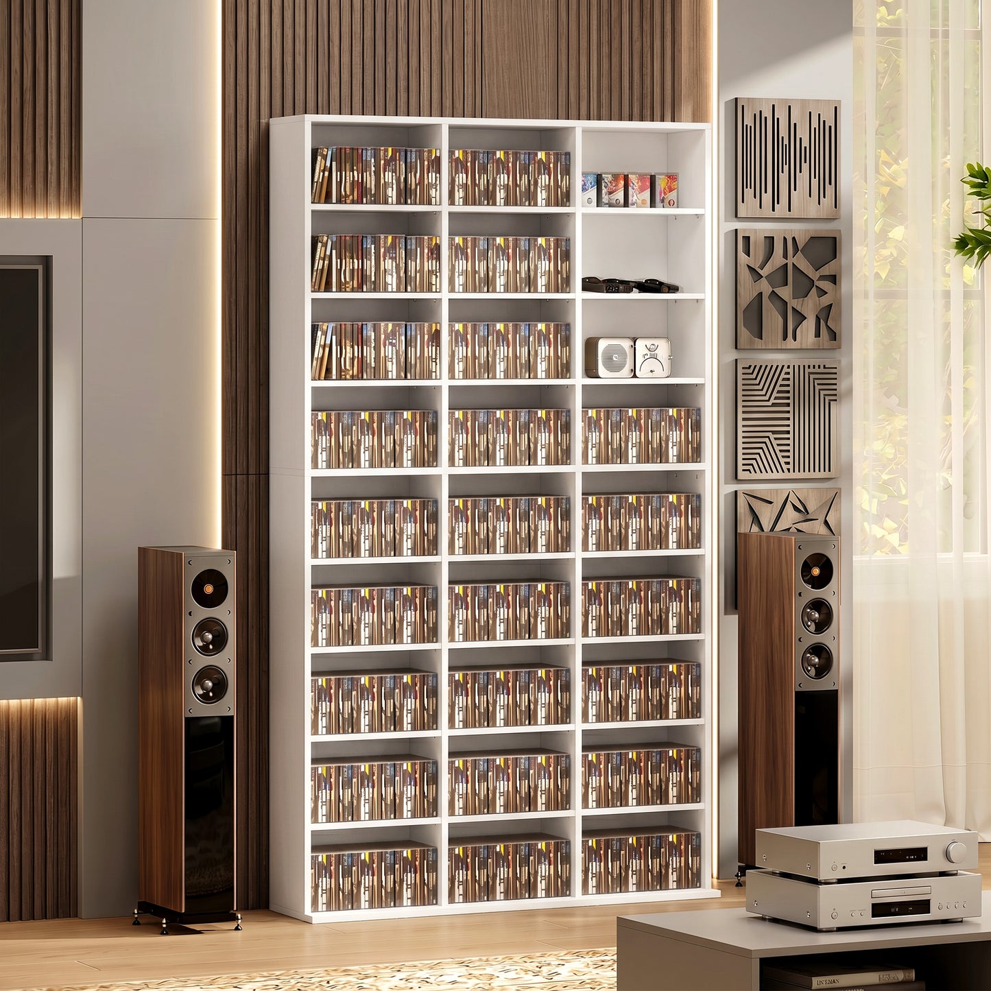 HOMCOM 835 CD And 500 DVD Storage Unit Blu Ray Media Shelf With 27 Compartments And 21 Adjustable Shelves White