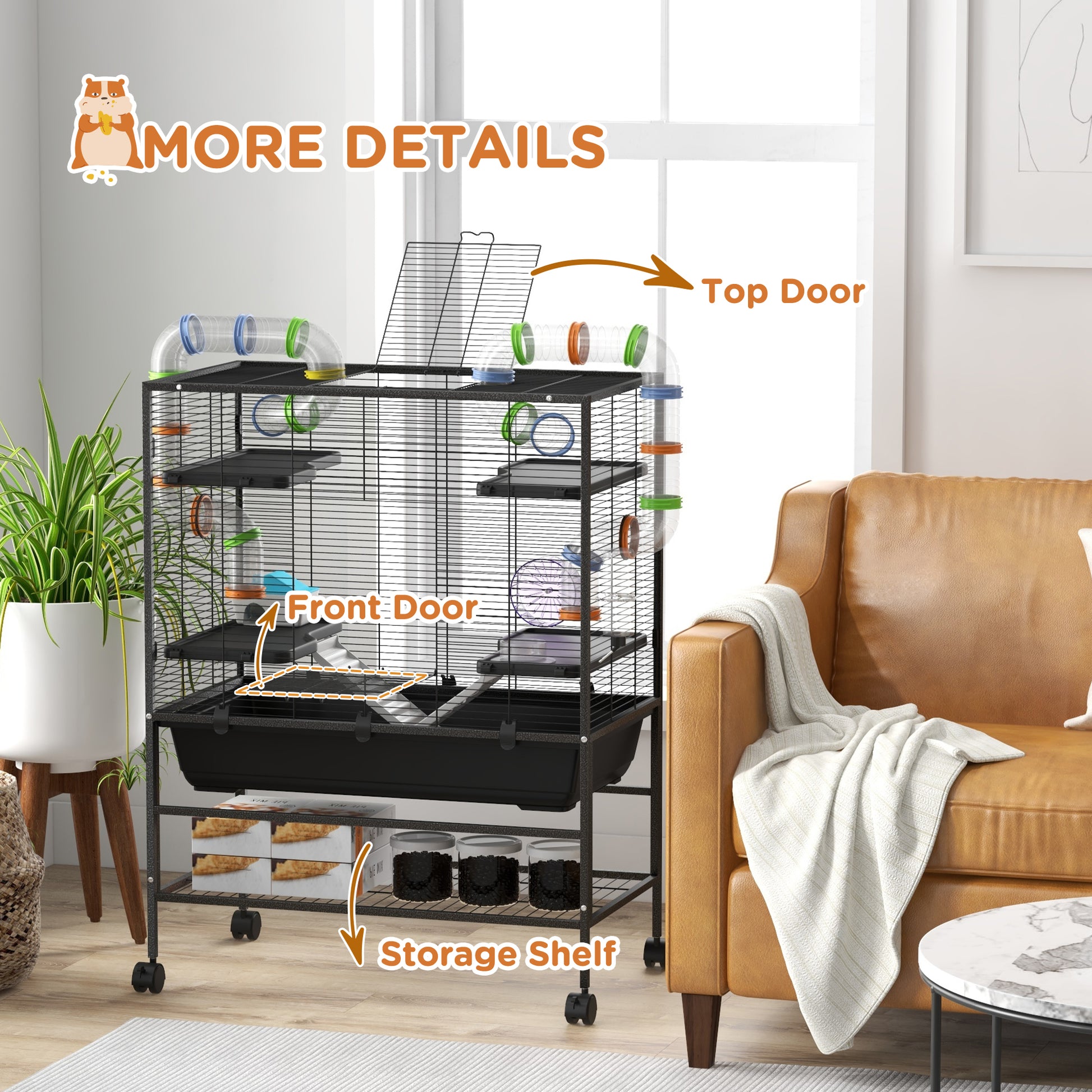 PawHut Multi-Level Hamster and Gerbil Habitat with Interactive Tubes and Accessories - Black - ALL4U RETAILER LTD