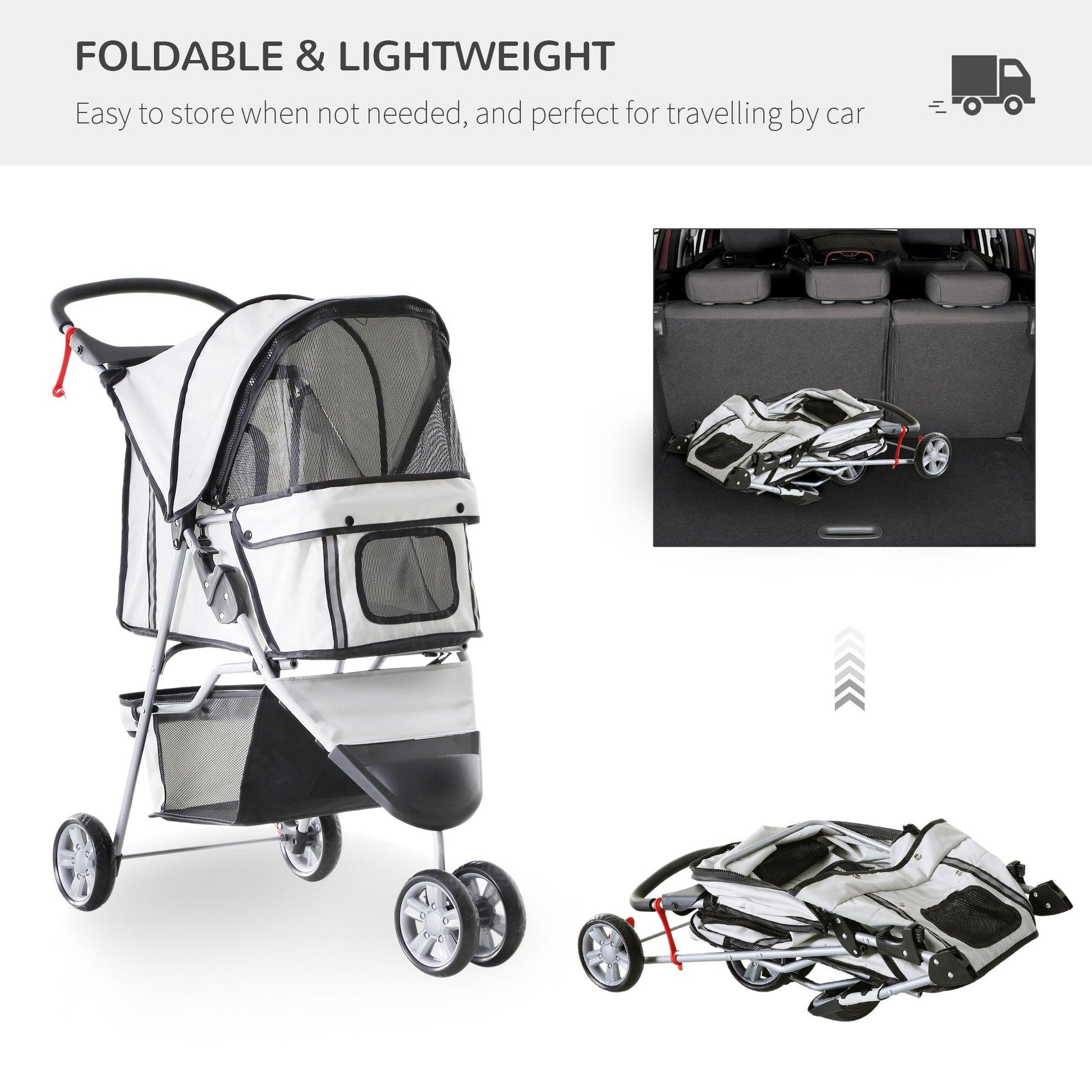 PawHut Dog Stroller with Cover, Grey - ALL4U RETAILER LTD