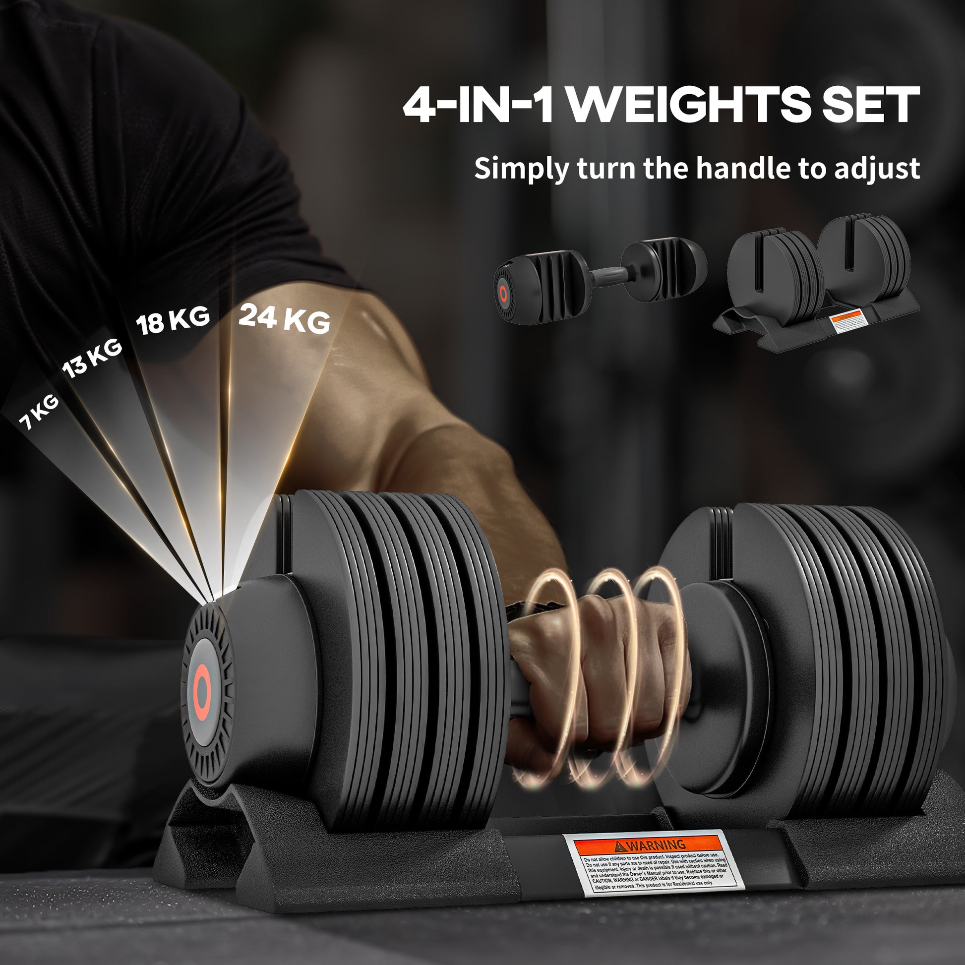 SPORTNOW Adjustable Dumbbells Set - 2 x 24KG 4-in-1 Weights with Storage Tray and Non-Slip Grip for Home Fitness - ALL4U RETAILER LTD