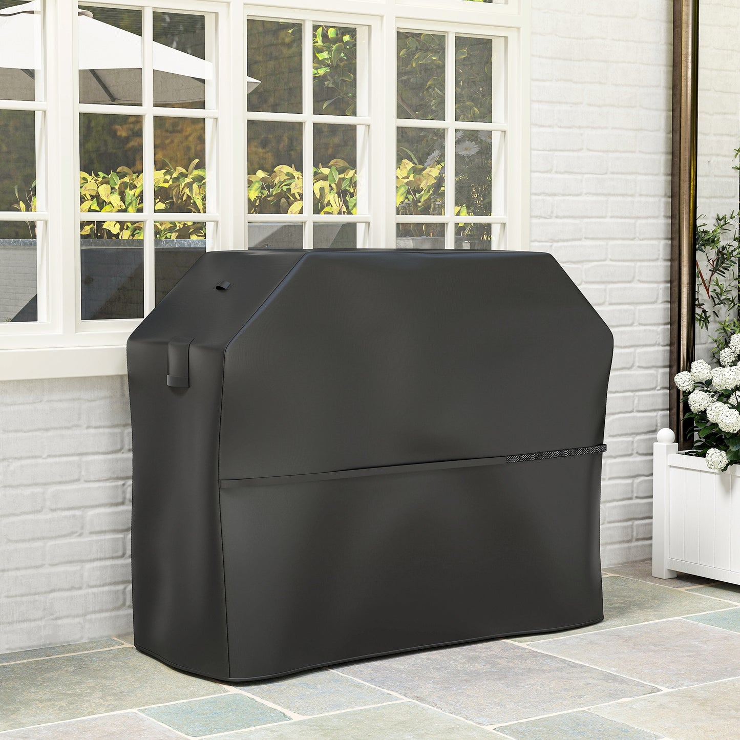 Outsunny Rectangular Gas Grill Cover 600D Oxford Fabric Waterproof Windproof With Hooks 147 x 61 x 122 cm Black