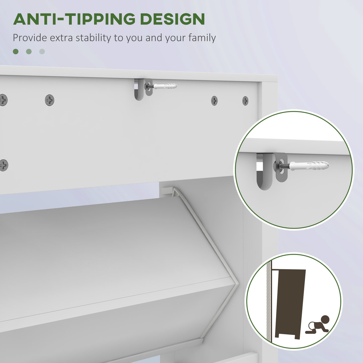 HOMCOM Narrow Shoe Cabinet With Two Flip Drawers And Adjustable Shelves White Slim Design