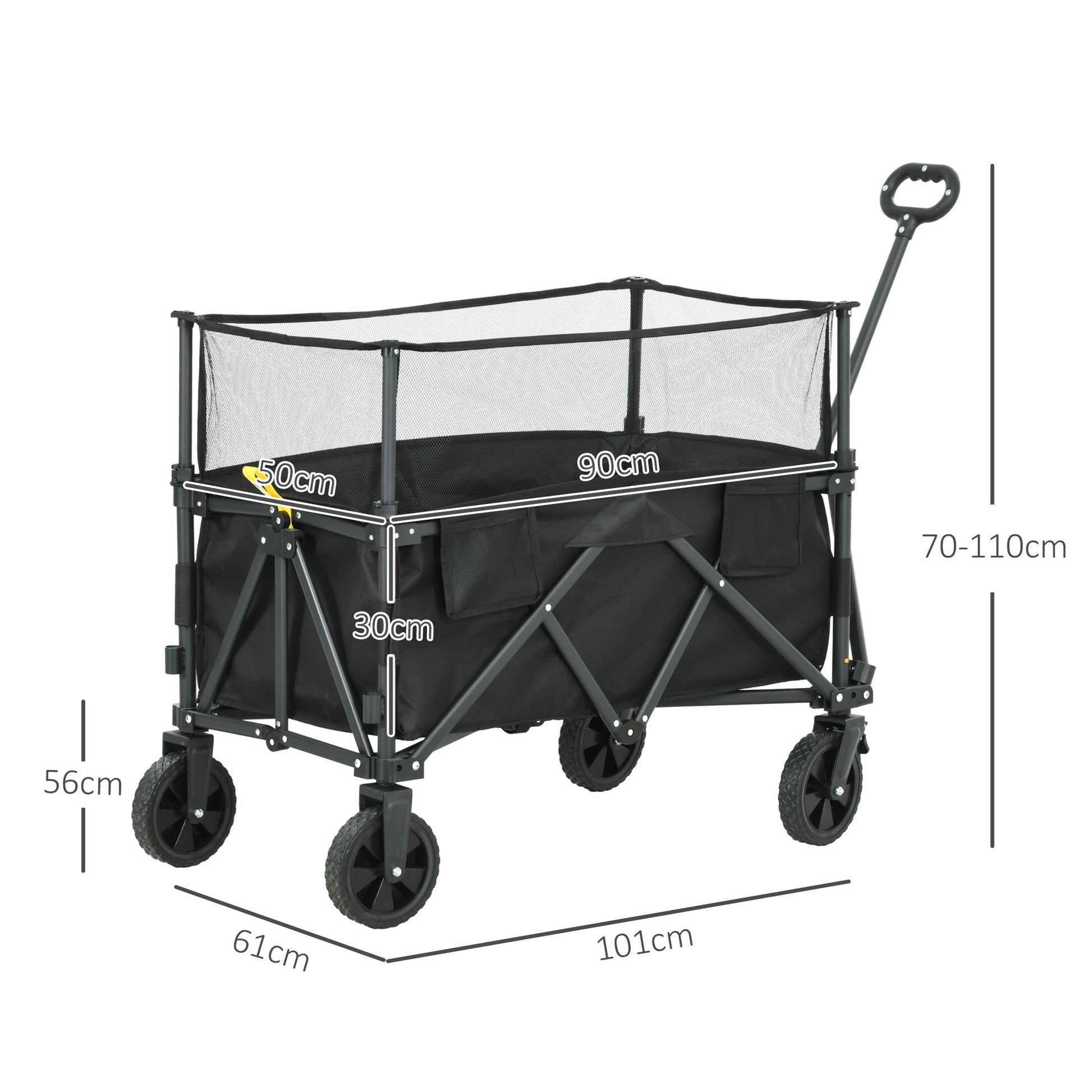 Outsunny Versatile Folding Garden Trolley - 180L Capacity Wagon Cart with Extendable Sides for Beach, Camping & Festivals - Black - ALL4U RETAILER LTD