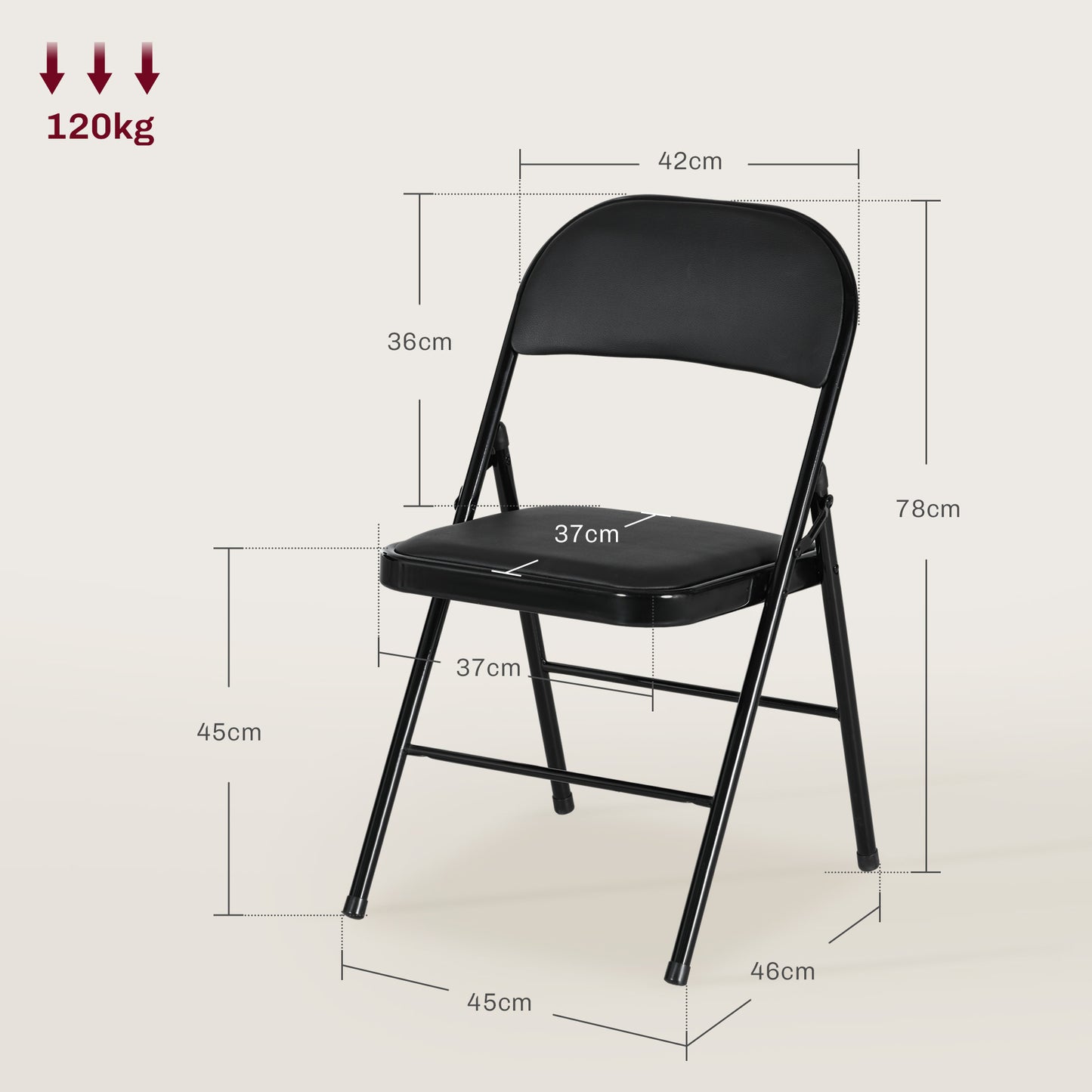 HOMCOM Set of 2 Comfort Padded Folding Chairs with PU Leather Upholstery for Home and Office Use - ALL4U RETAILER LTD