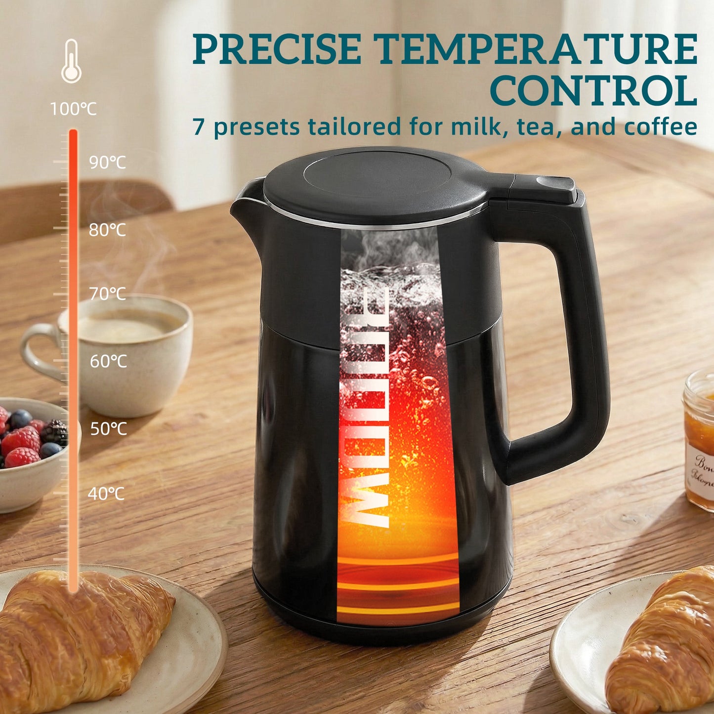 HOMCOM Electric Kettle 1.7L 3kW Fast Boil With UK Strix Thermostat LED Display Keep Warm Black