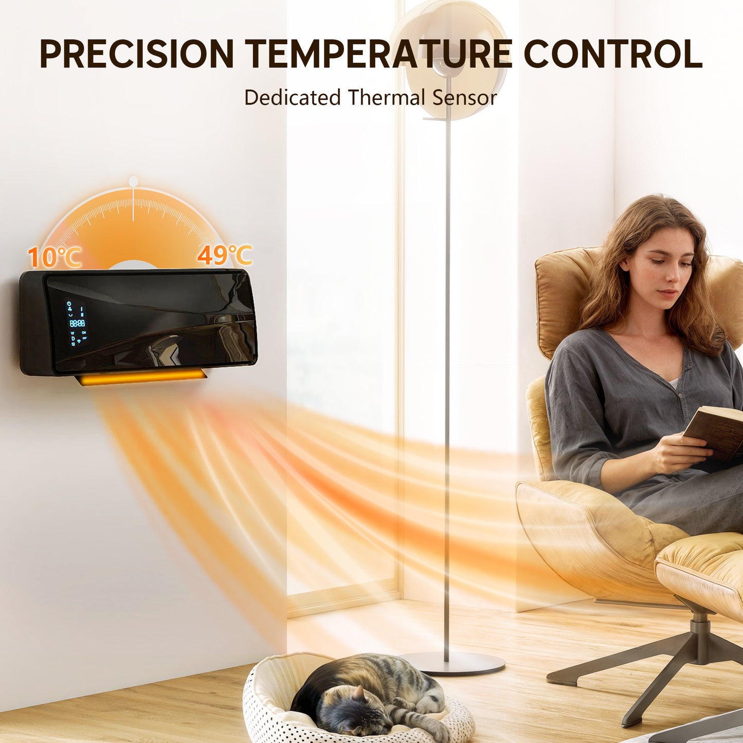 HOMCOM 2000W Ceramic Electric Space Heater With Fan And Adjustable Thermostat Wall Mounted Black