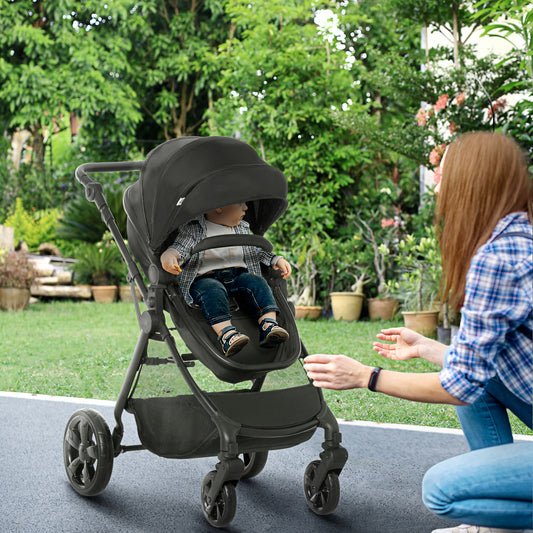 HOMCOM Versatile 2-in-1 Travel Stroller with Reversible Seat, Compact Folding Design for Babies from Birth to 3 Years, Black - ALL4U RETAILER LTD