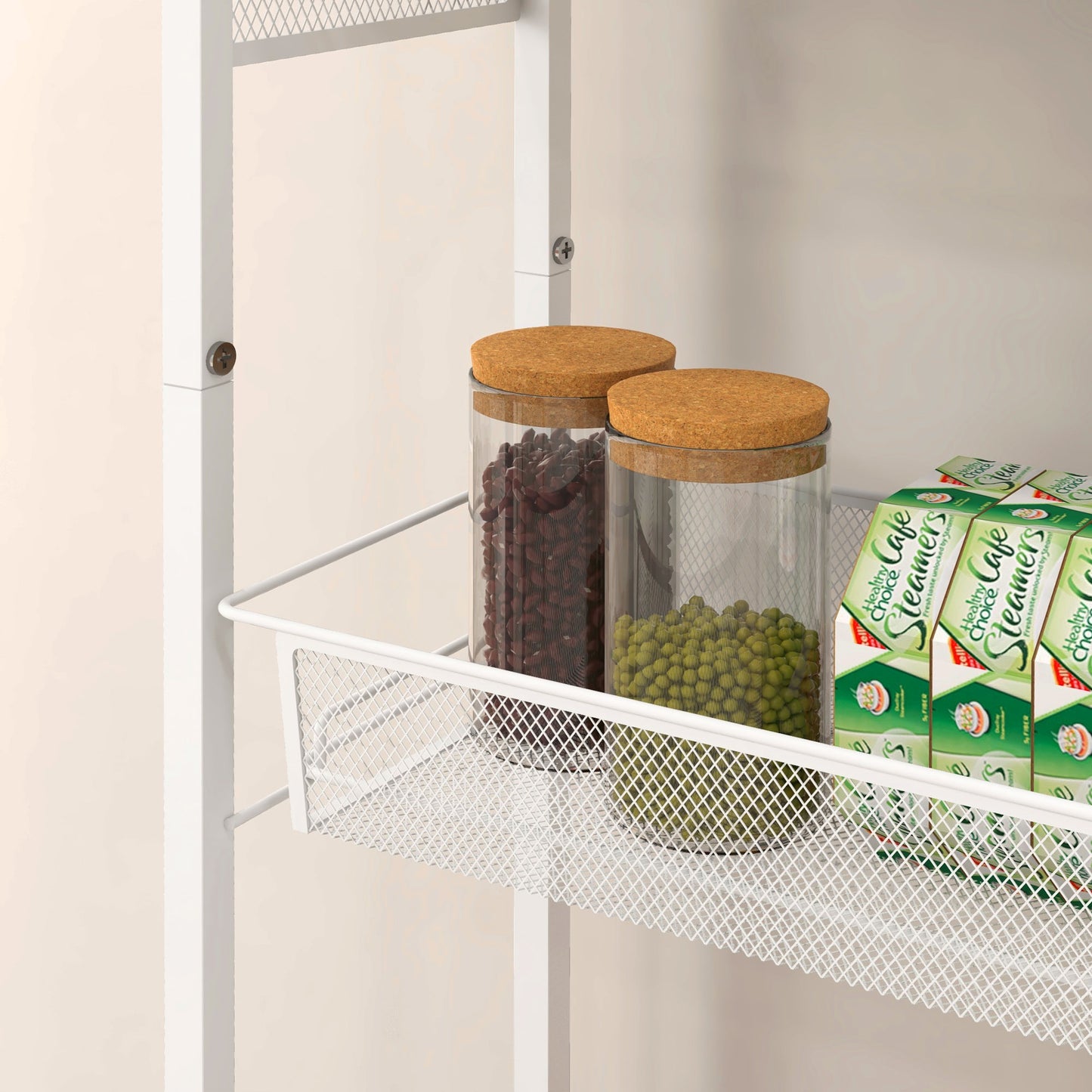 HOMCOM 3 Tier Kitchen Cart With Steel Wire Baskets On Wheels White Finish For Kitchen Organization And Storage