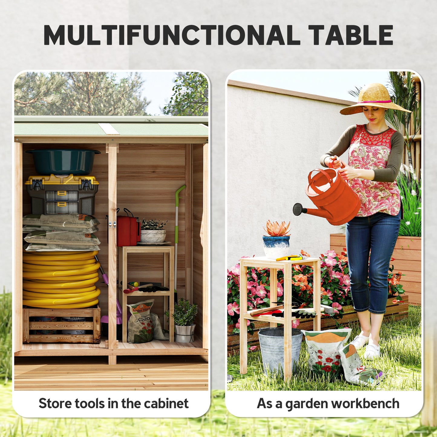 Outsunny 140 X 75 Fir Wood Garden Shed With Asphalt Roof Natural Finish Tall Vertical Storage