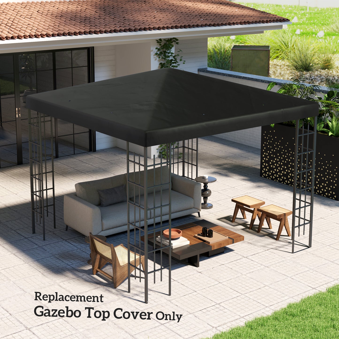 Outsunny 3x3m Gazebo Canopy Top Replacement Black Polyester With UPF 30 Plus Protection Grommets