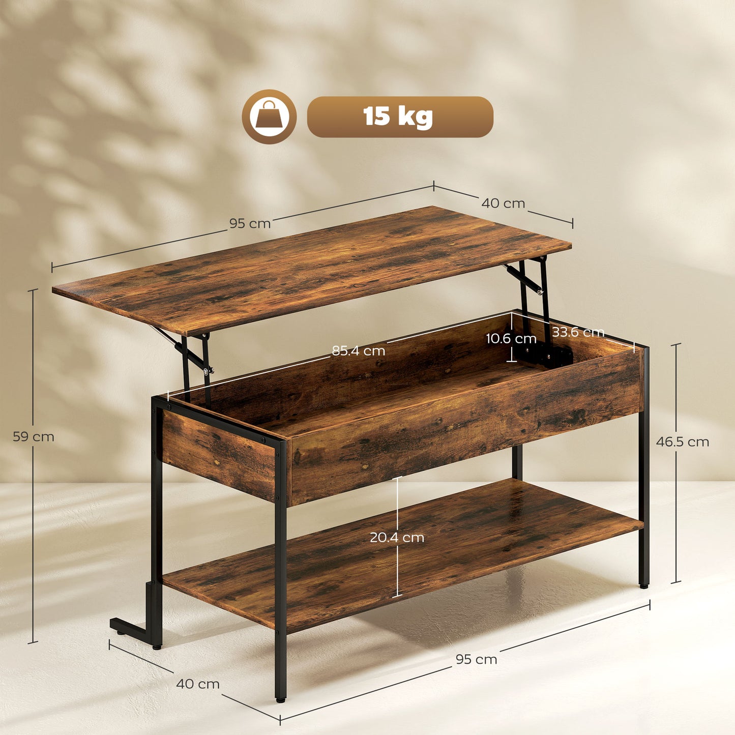 HOMCOM Lift Top Coffee Table With Storage Rustic Brown Modern Centerpiece For Living Room