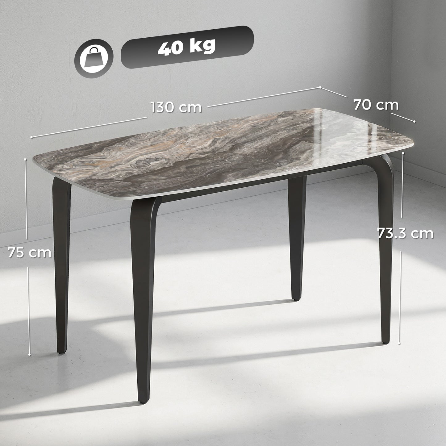 HOMCOM Dining Table for Four with Sintered Stone Top and Metal Legs in Brown, Heat and Scratch Resistant