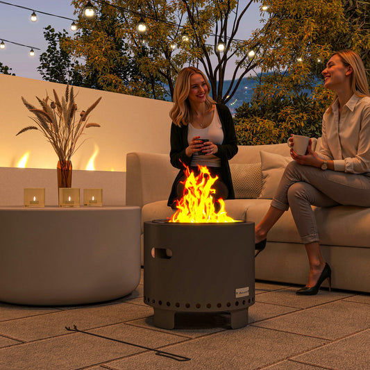 Outsunny Smokeless Powder Coated Steel Fire Pit With Poker Grey Outdoor Patio Fire Pit High Heat Resistant