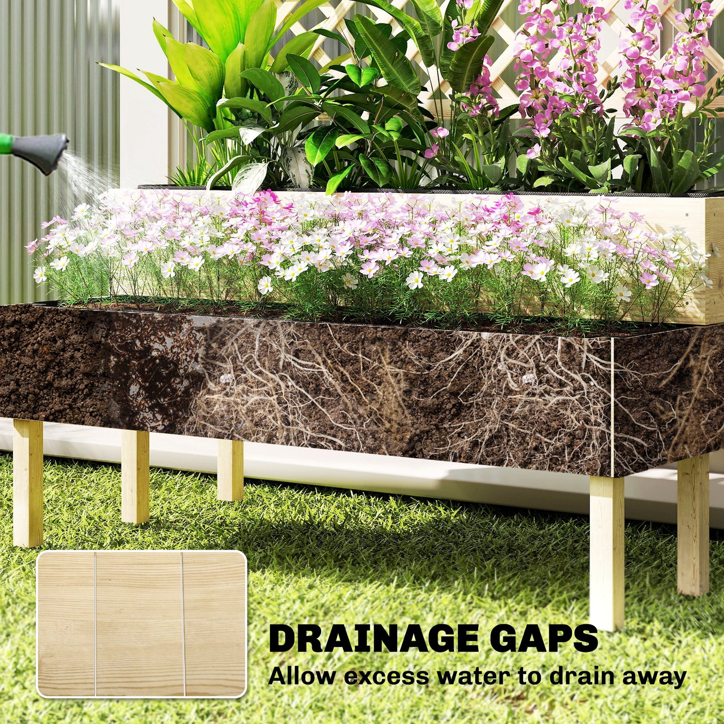 Outsunny Raised Garden Bed 2 Tier Stepped Design Planter Box With Trellis For Climbing Plants 108x62x120 Cm