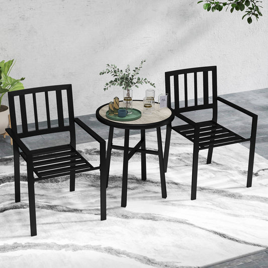 Outsunny 3 Piece Patio Bistro Set With Round Table And Stackable Chairs Galvanised Steel Frame Grey