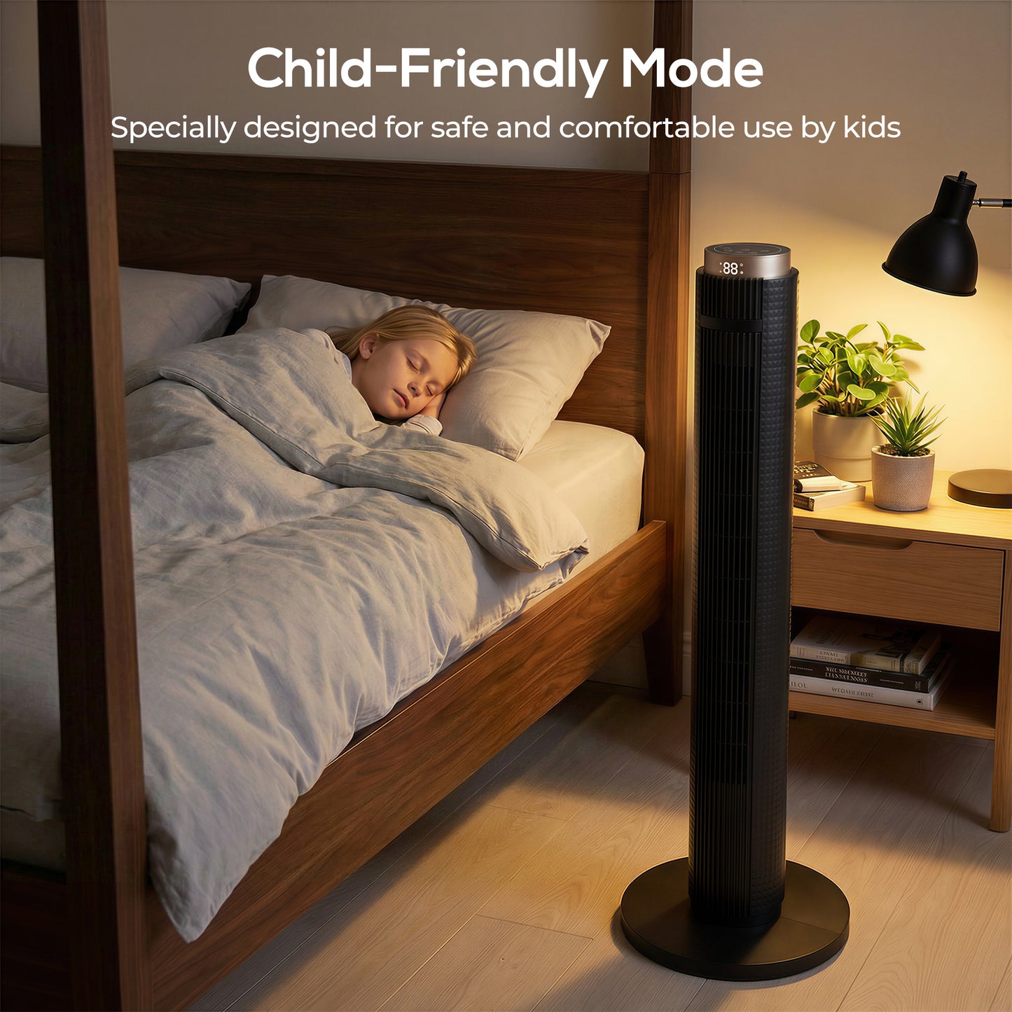 HOMCOM Tower Fan With WiFi App Control Standing Floor Fan 3 Speeds 4 Modes 12 Hour Timer Night Light Black
