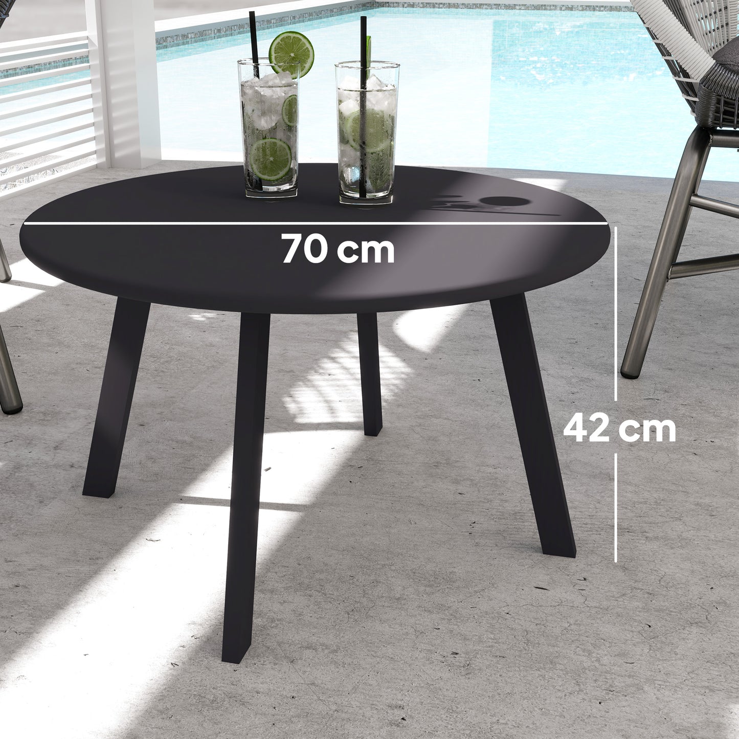 Outsunny 70cm Round Coffee Table Outdoor Garden Patio Black Non Slip Foot Pads Metal Frame