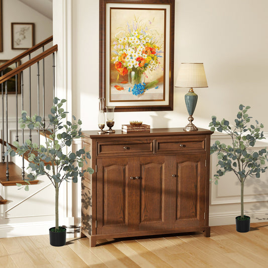 HOMCOM Set Of 2 Decorative Eucalyptus Trees 4ft 120cm With 230 Silver Dollar Leaves In Pot Indoor Decor