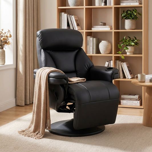 HOMCOM Upholstered Manual Recliner Armchair With Footrest And Adjustable Backrest PU Leather Black