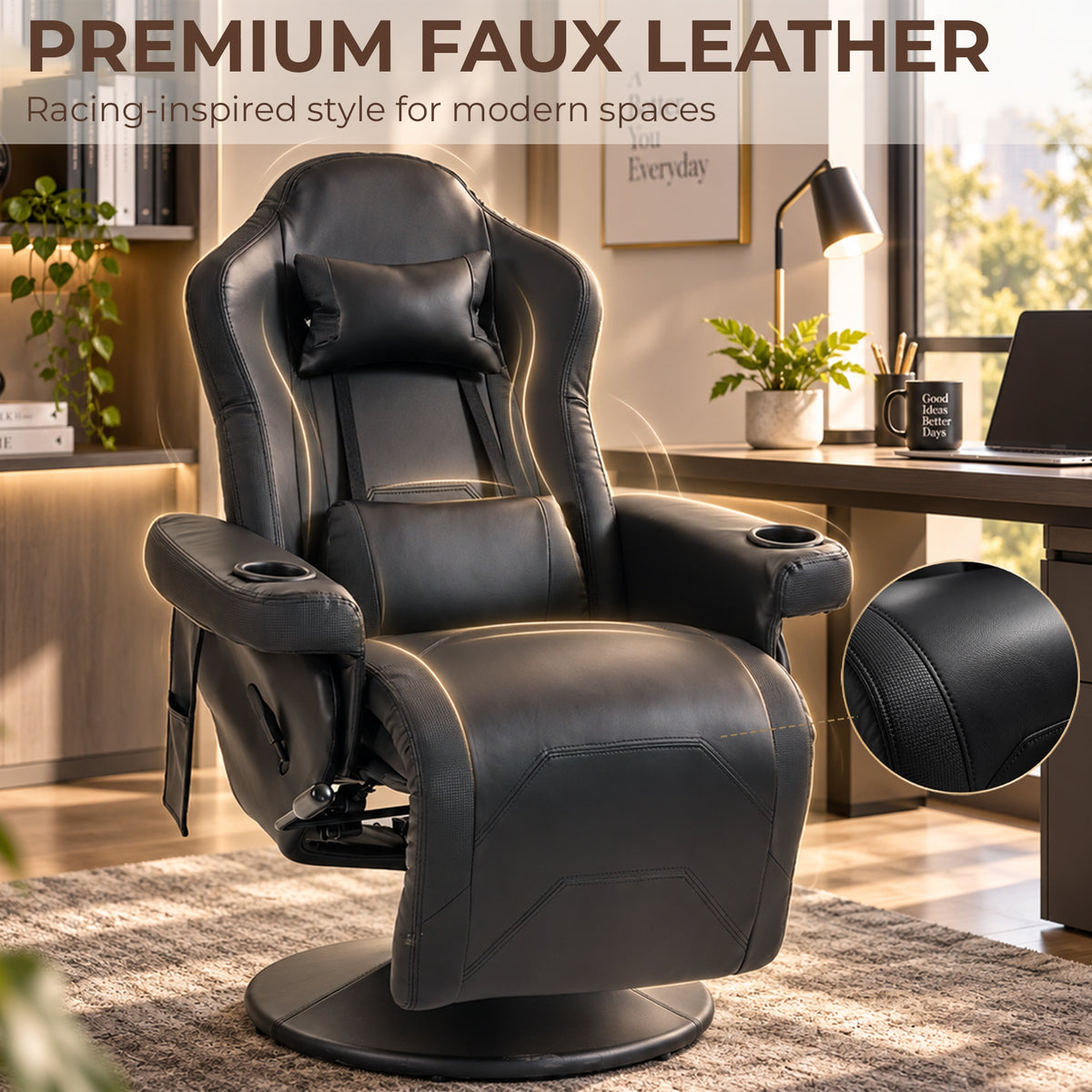 HOMCOM PU Leather Manual Recliner Chair With Adjustable Footrest