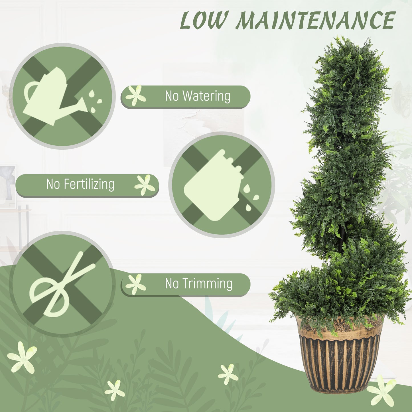 HOMCOM Set of 2 Artificial Boxwood Spiral Topiary Trees with Pots for Indoor Outdoor Decor 90cm