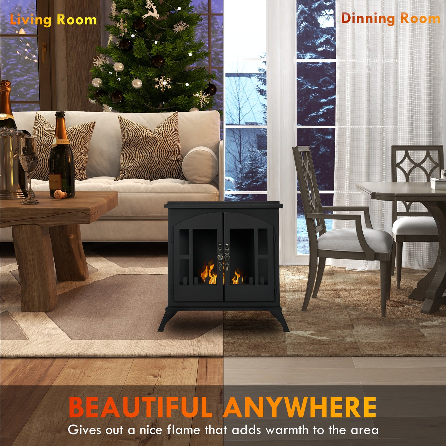 HOMCOM Freestanding Bioethanol Stove Stainless Steel Black 3 Hour Burn Flame Snuffer For Living Room