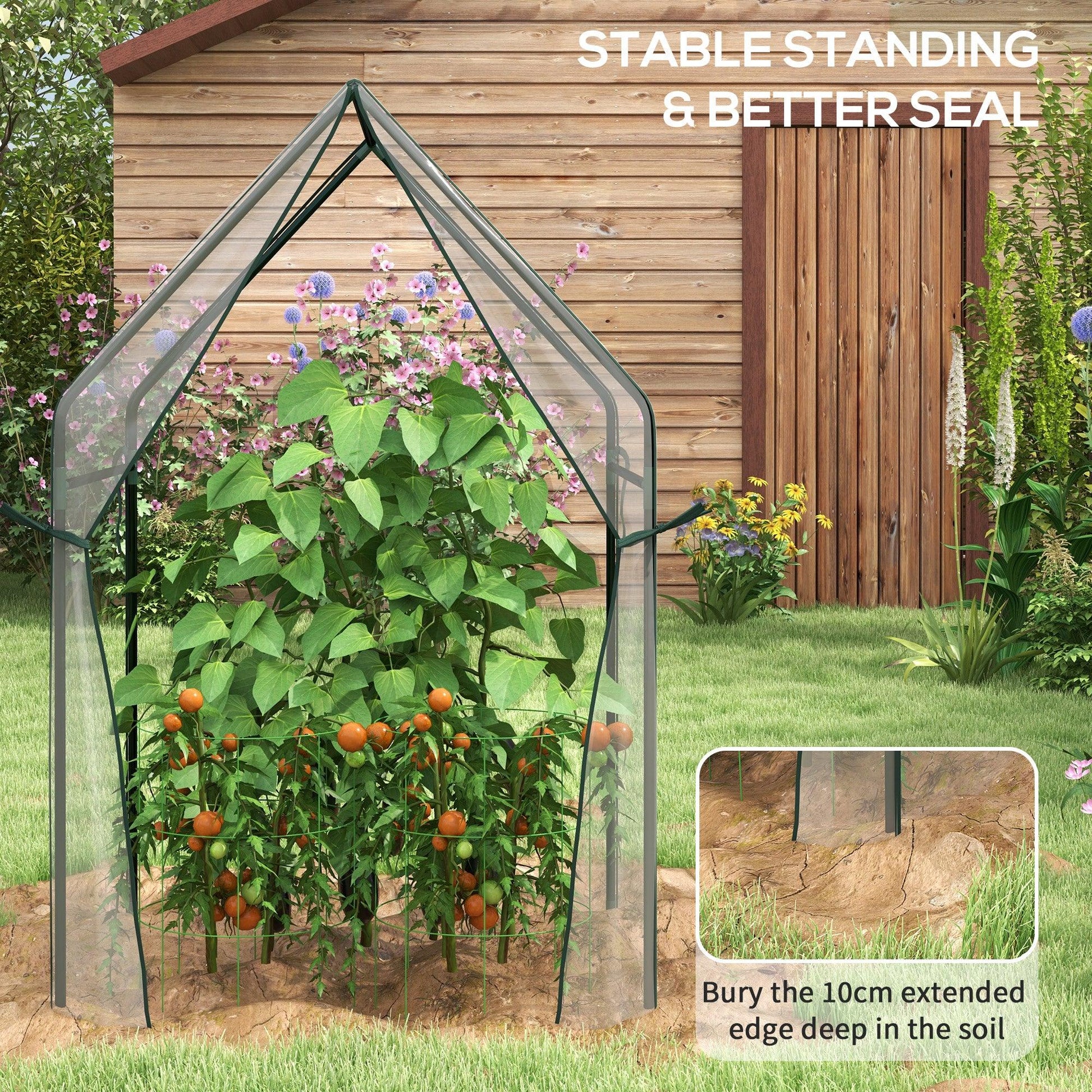 Outsunny Mini Greenhouse, Garden Tomato Growhouse with 2 Zipped Doors, Portable Indoor Outdoor Green House, 90 x 90 x 145cm, Clear - ALL4U RETAILER LTD