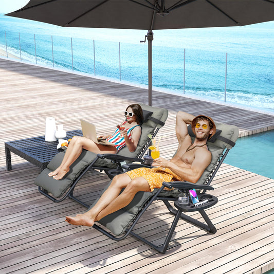 Outsunny Two Pack Adjustable Reclining Sun Loungers With 10 Cm Cushions In Grey For Outdoor Patio