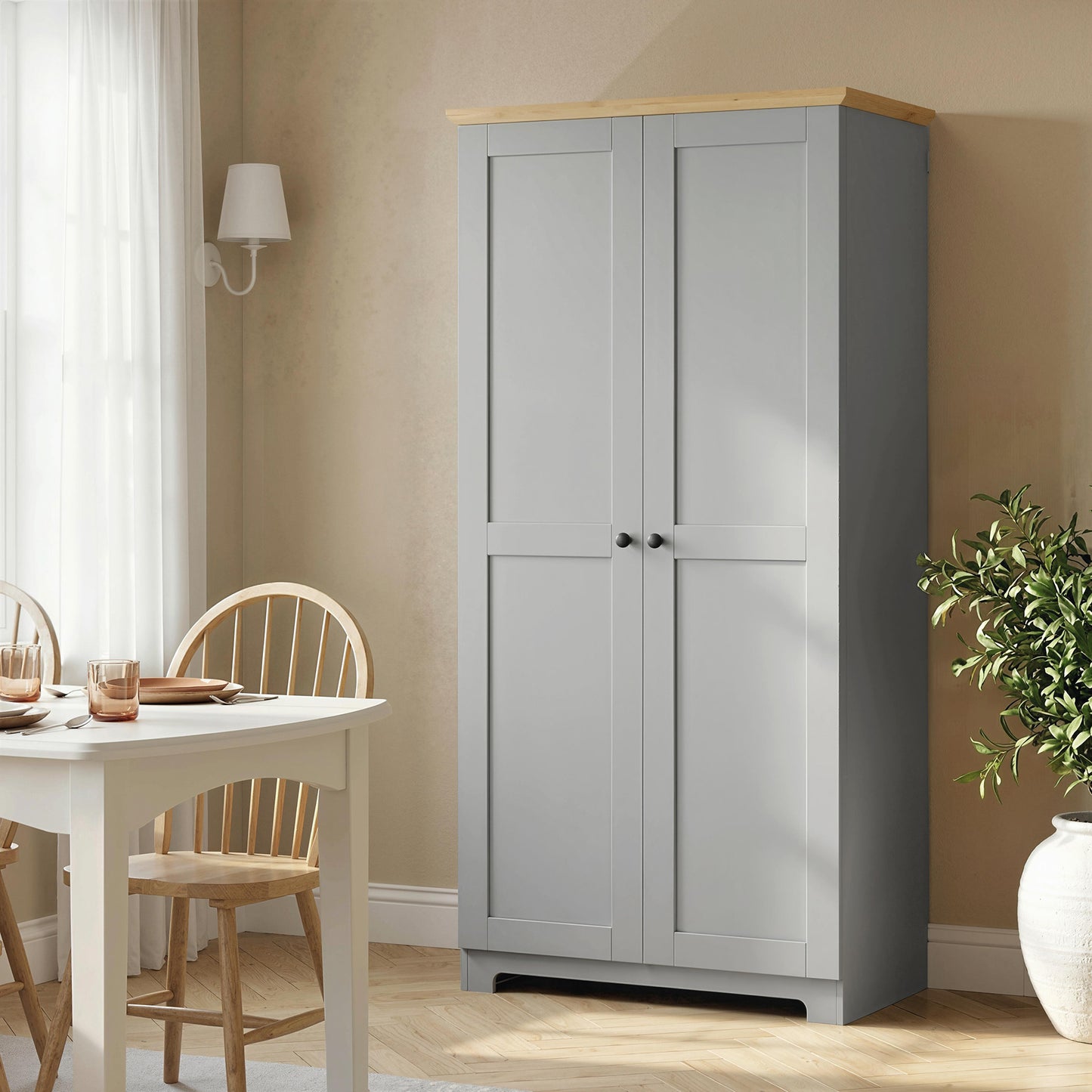 HOMCOM Kitchen Cupboard 172cm Freestanding Storage Cabinet With Doors And 4 Shelves Grey