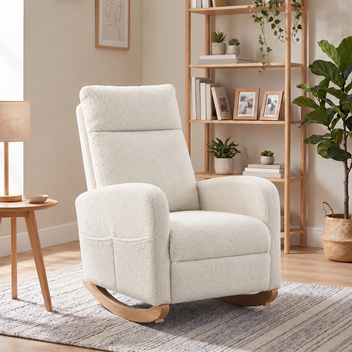 Homcom Sherpa Fleece Rocking Chair With High Back And Side Pockets