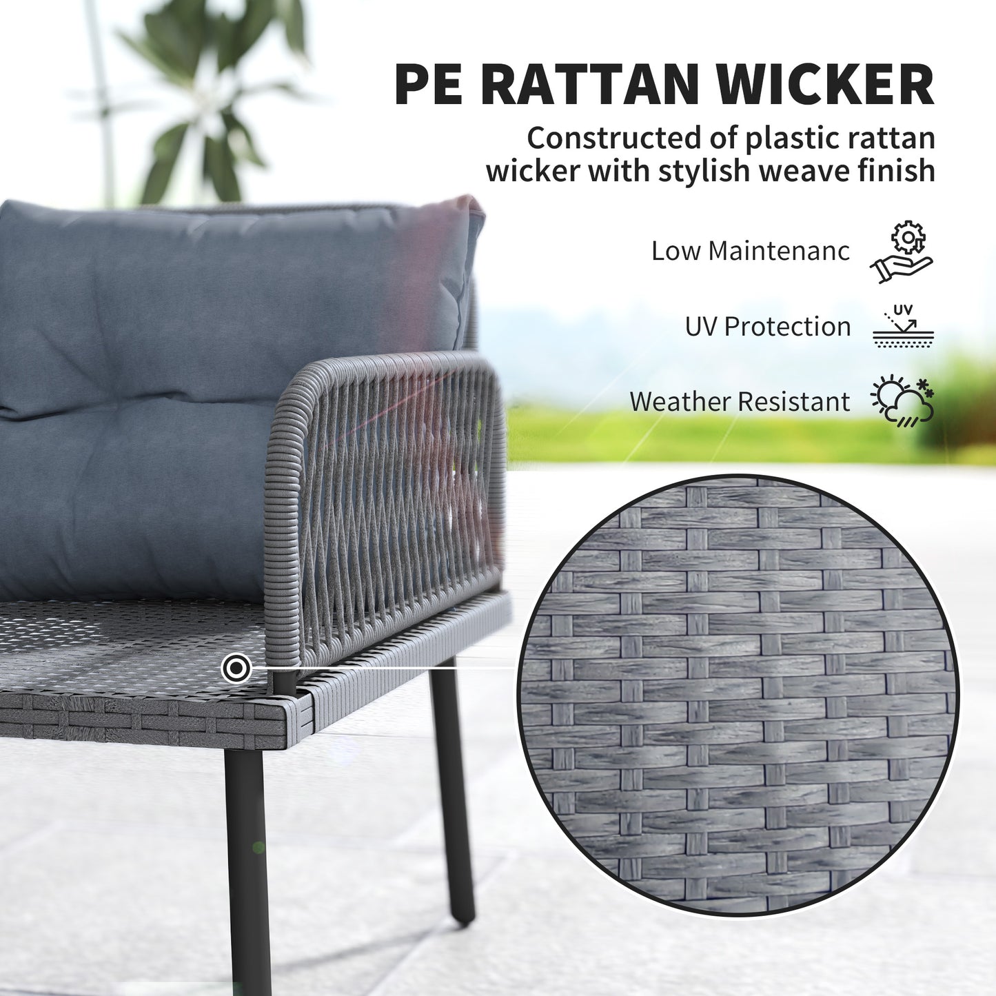 Outsunny 6 Piece Rattan Garden Furniture Set Charcoal Grey 8 Seater Corner Sofa With Cushions Glass Top Table And Stools