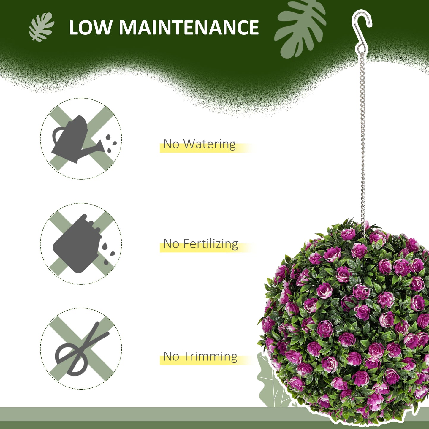 HOMCOM Set of 2 Decorative Artificial Plants UV Protected Topiary Rose Balls 28cm Purple Indoor Outdoor Decor