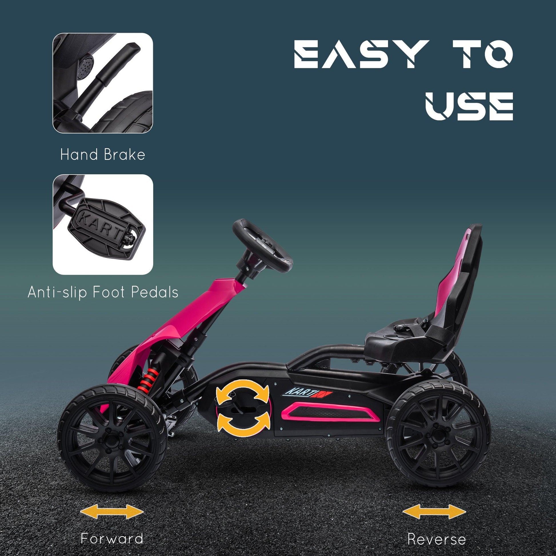 HOMCOM Children Pedal Go Kart w/ Adjustable Seat, Handbrake - Pink - ALL4U RETAILER LTD