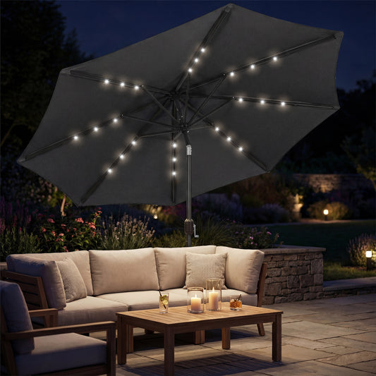 Outsunny 2.6m Garden Parasol Umbrella With LED Solar Light Parasol Cover Outdoor Market Patio Black