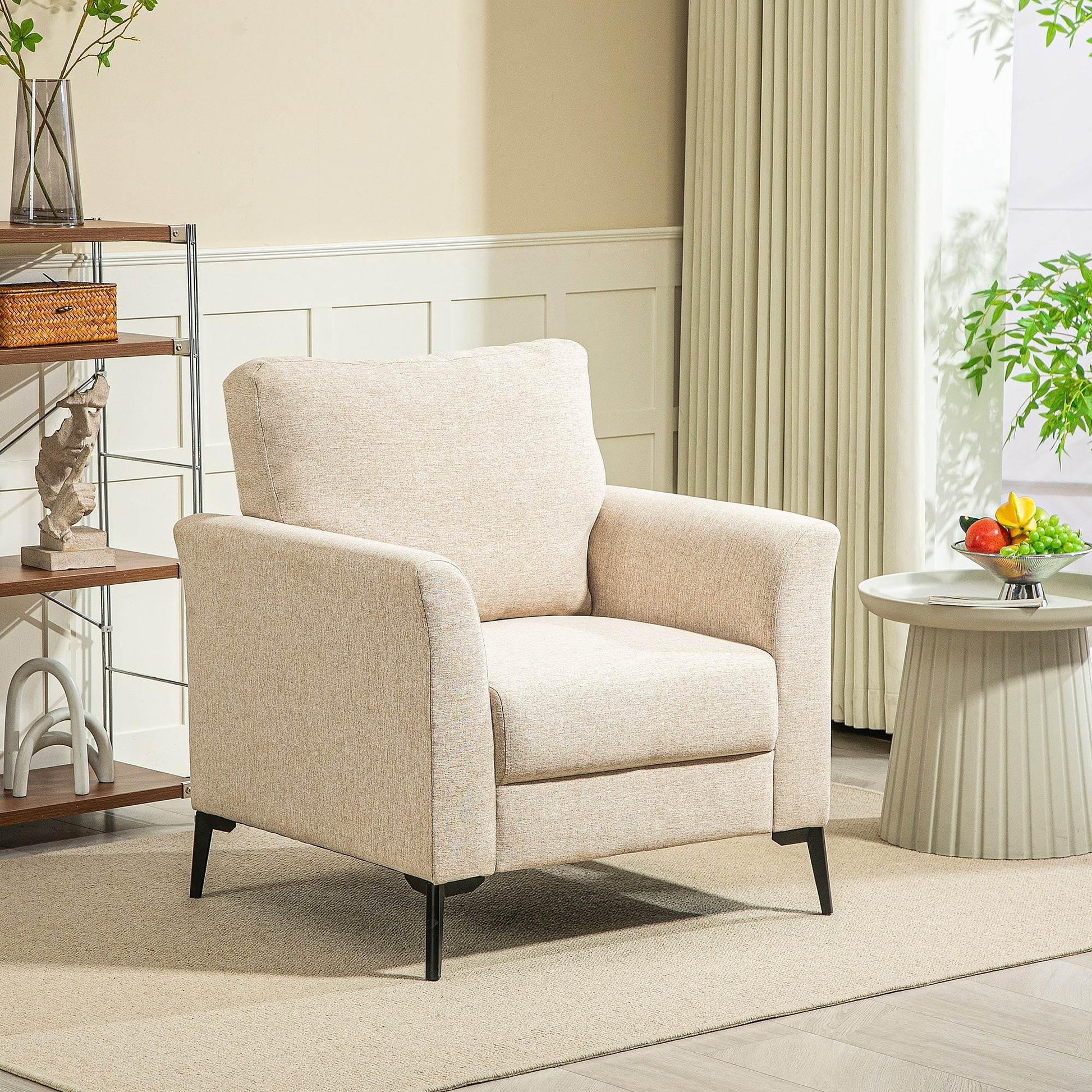 HOMCOM Chic Linen Upholstered Accent Chair with Metal Legs and Padded Cushion for Living Room or Office, Beige - ALL4U RETAILER LTD