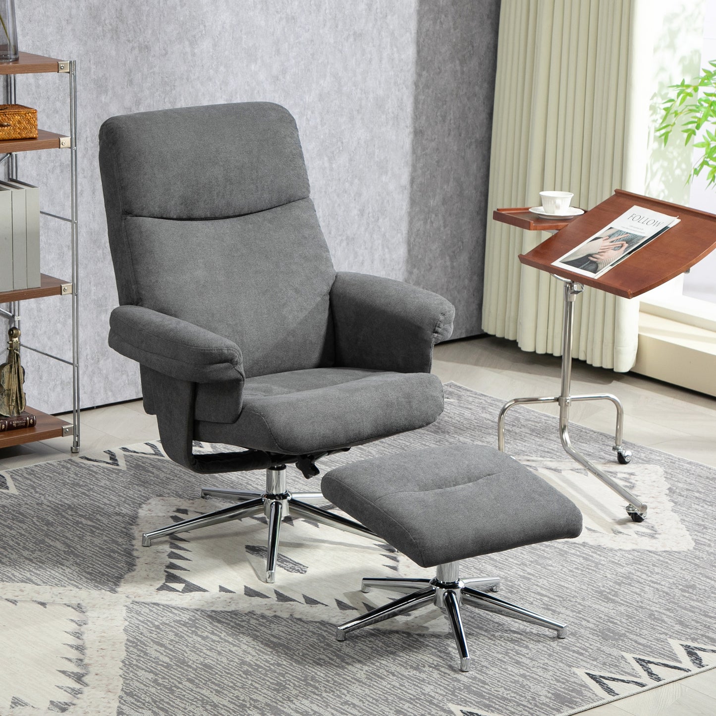 HOMCOM Velvet Feel Recliner Chair And Ottoman Set In Dark Gray With Wooden Frame And 130 Degree Adjustable Back