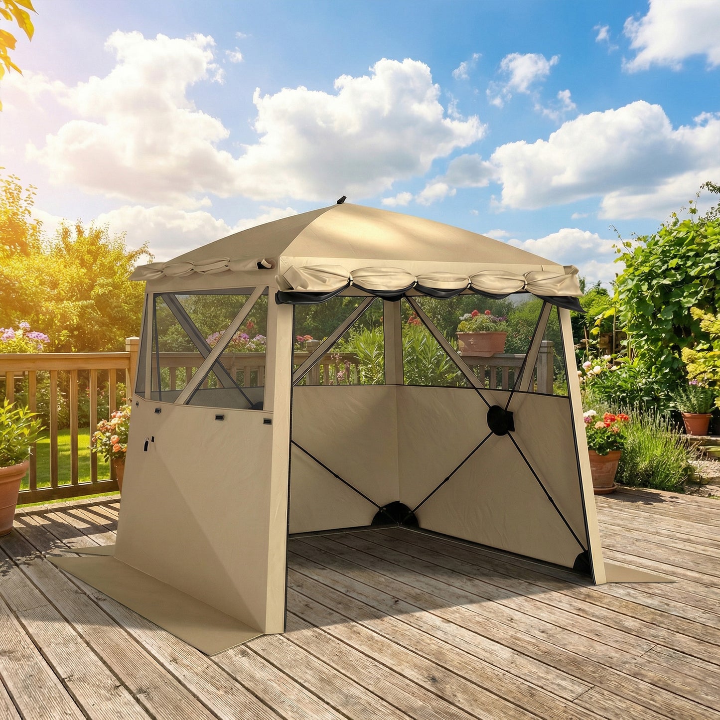 Outsunny Pop Up Gazebo Waterproof Instant Shelter With Awning Mesh Windows 2 x 2 m Khaki For Camping Patio