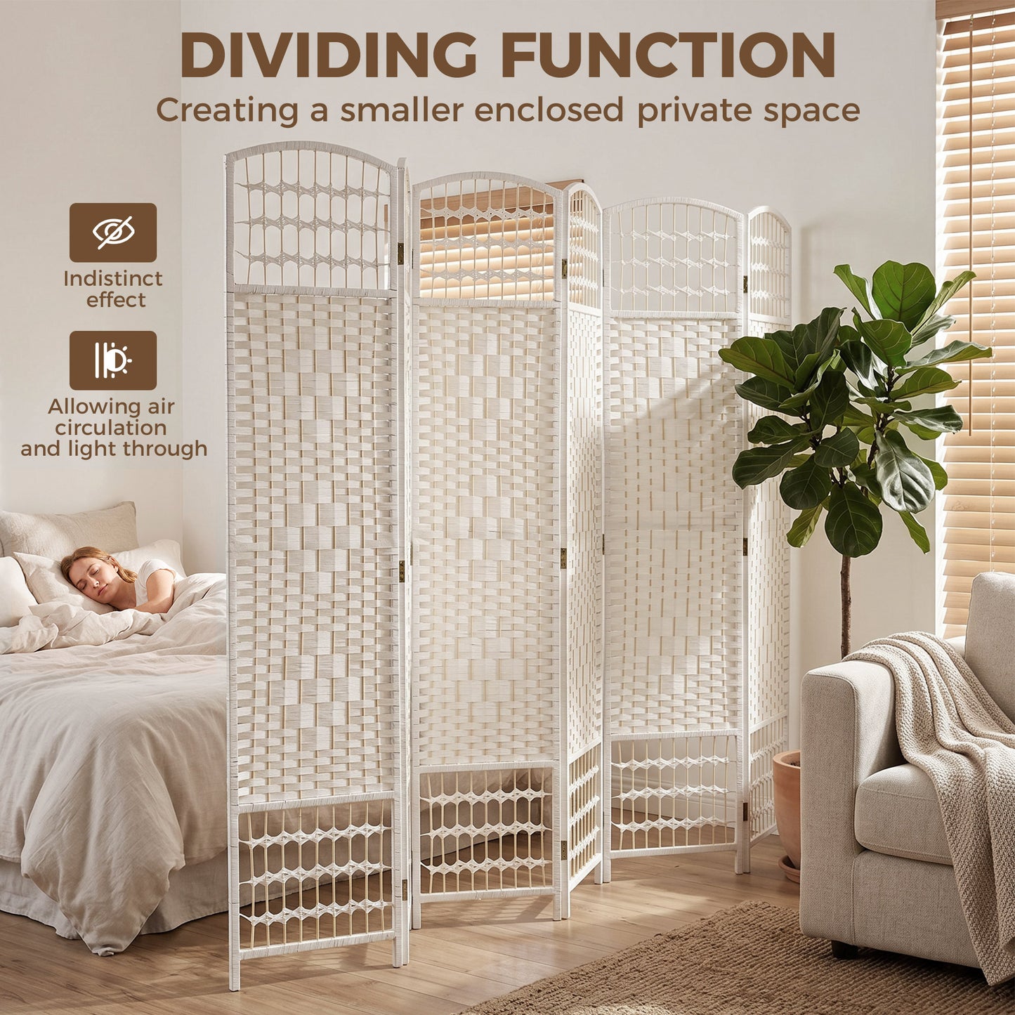 HOMCOM Six Panel Folding Room Divider Privacy Screen Paravent Partition Separator For Living Room And Bedroom White
