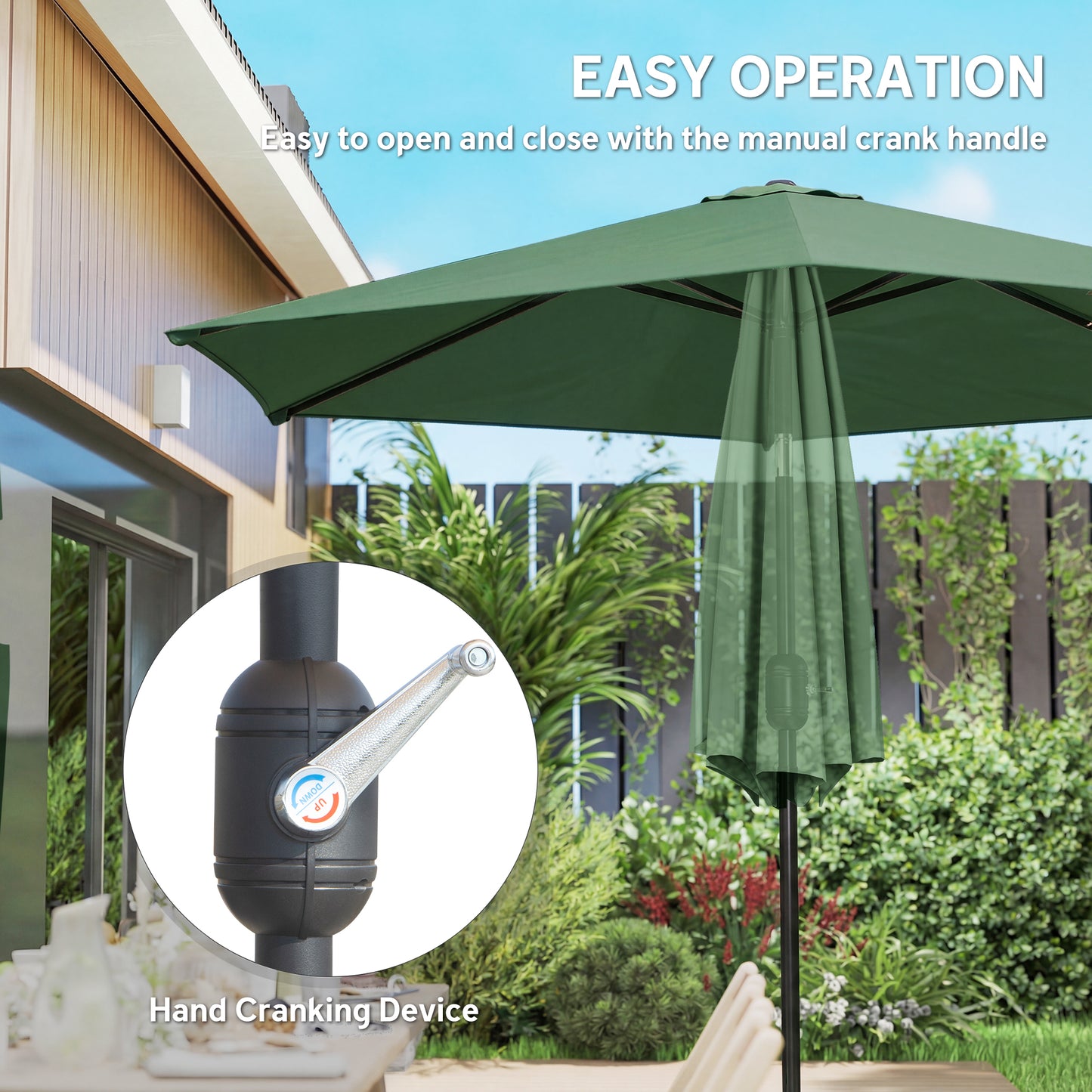 Outsunny 2.6 m Garden Parasol Umbrella With Aluminium Pole Tilt And Crank Vent Dark Green