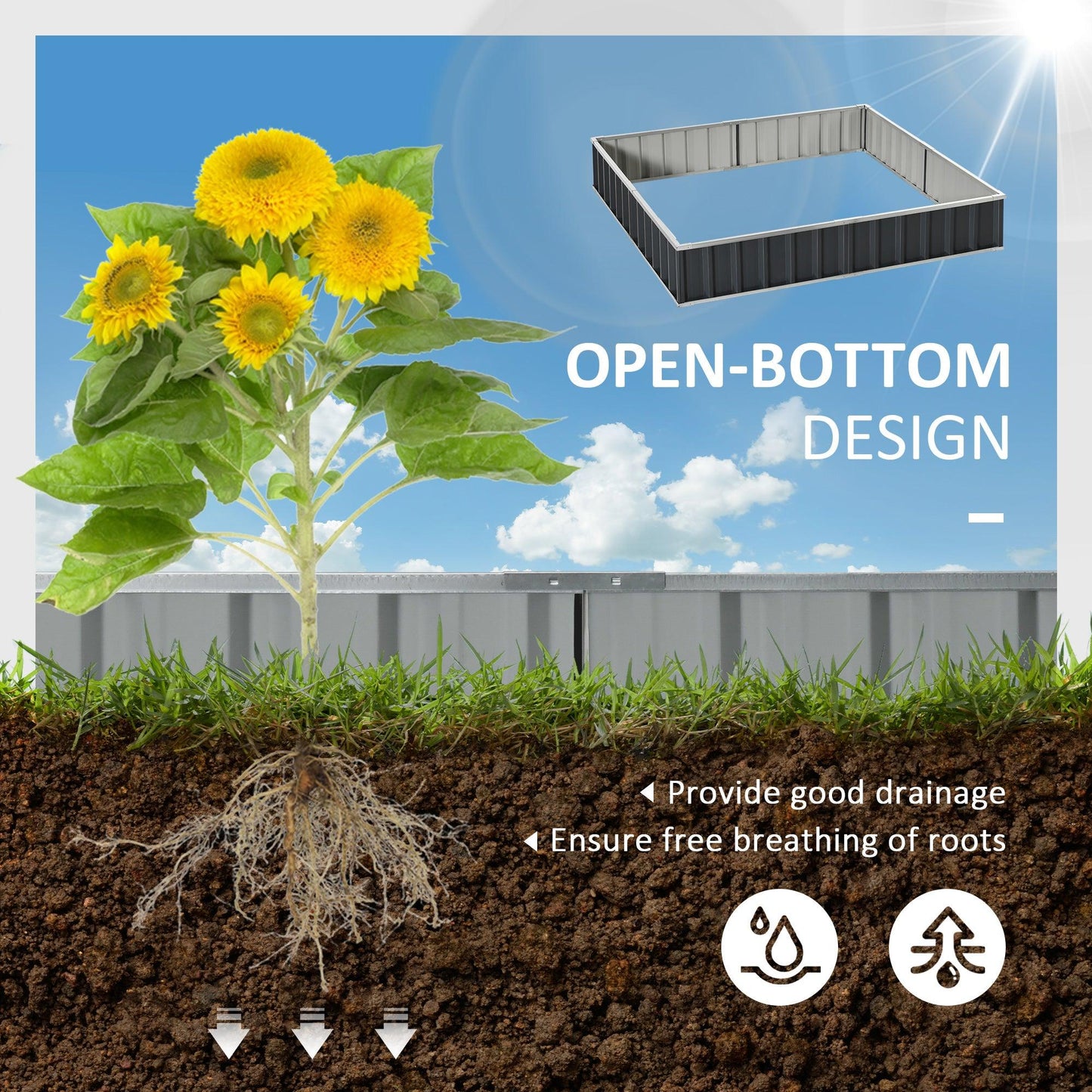 Outsunny Metal Raised Garden Bed Planter Box + Gloves, 258x90cm - ALL4U RETAILER LTD