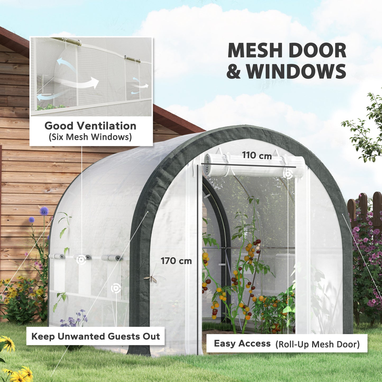 Outsunny 3 x 2 M Walk In Tunnel Greenhouse With Accessories White Galvanized Steel Frame And Two Layer Mesh Cover