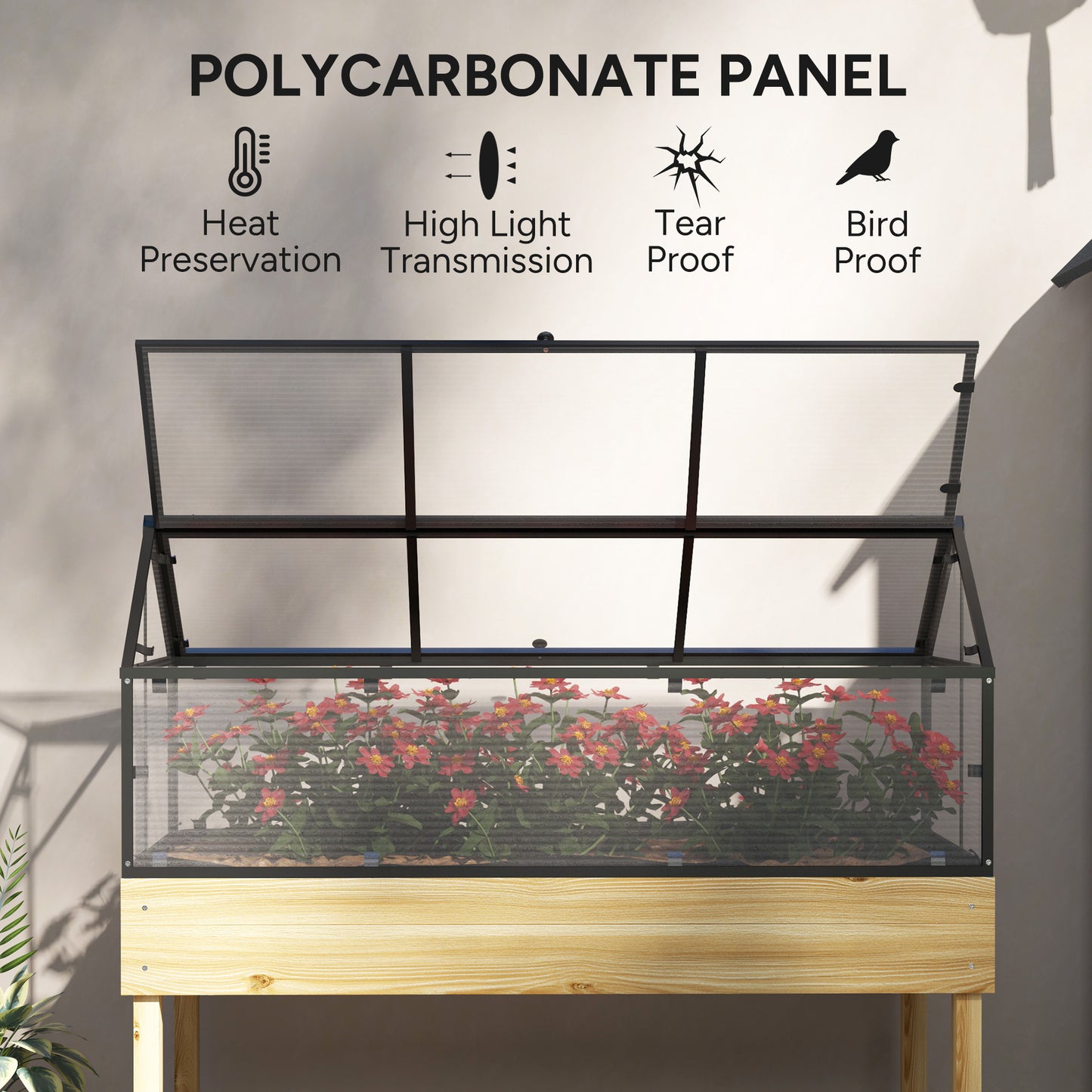 Outsunny 60 By 120 Cm Raised Garden Bed With Wooden Base Natural Finish Includes Protective Cover And Vented Panel