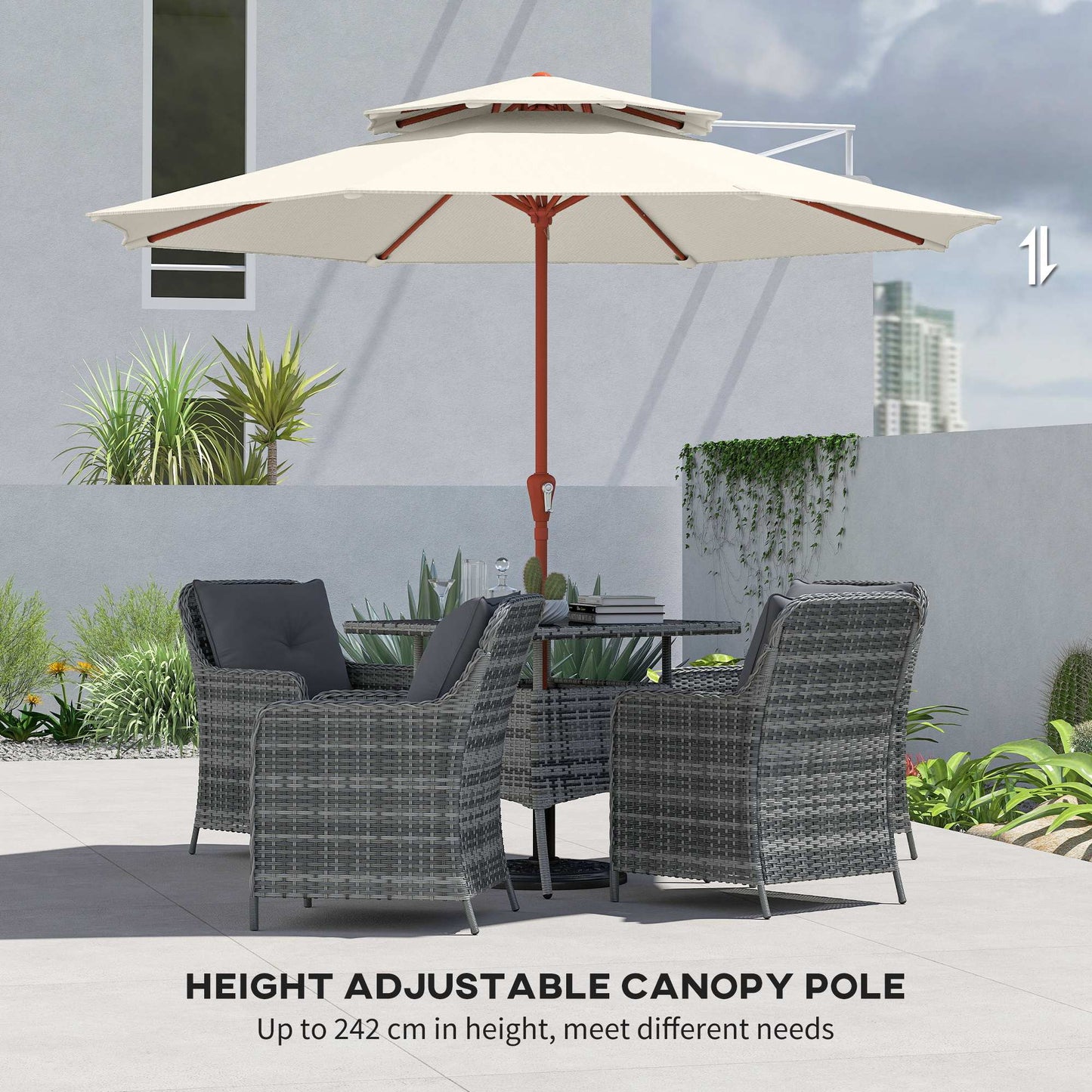 Outsunny 2.7m Garden Parasol With Double Top Canopy And Crank System Outdoor Market Table Umbrella Cream White