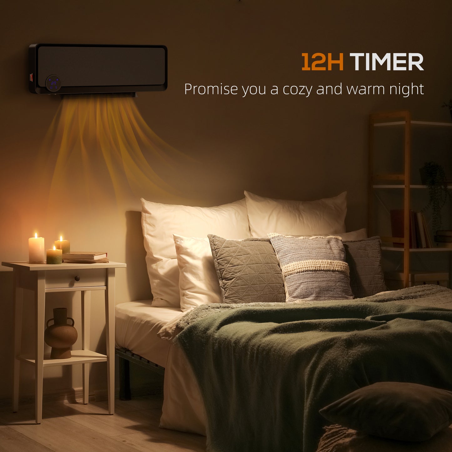 HOMCOM Wall Downflow Heater Timer Remote Oscillating 1000W 2000W Electric Space Heater For Bedroom Home Office Black