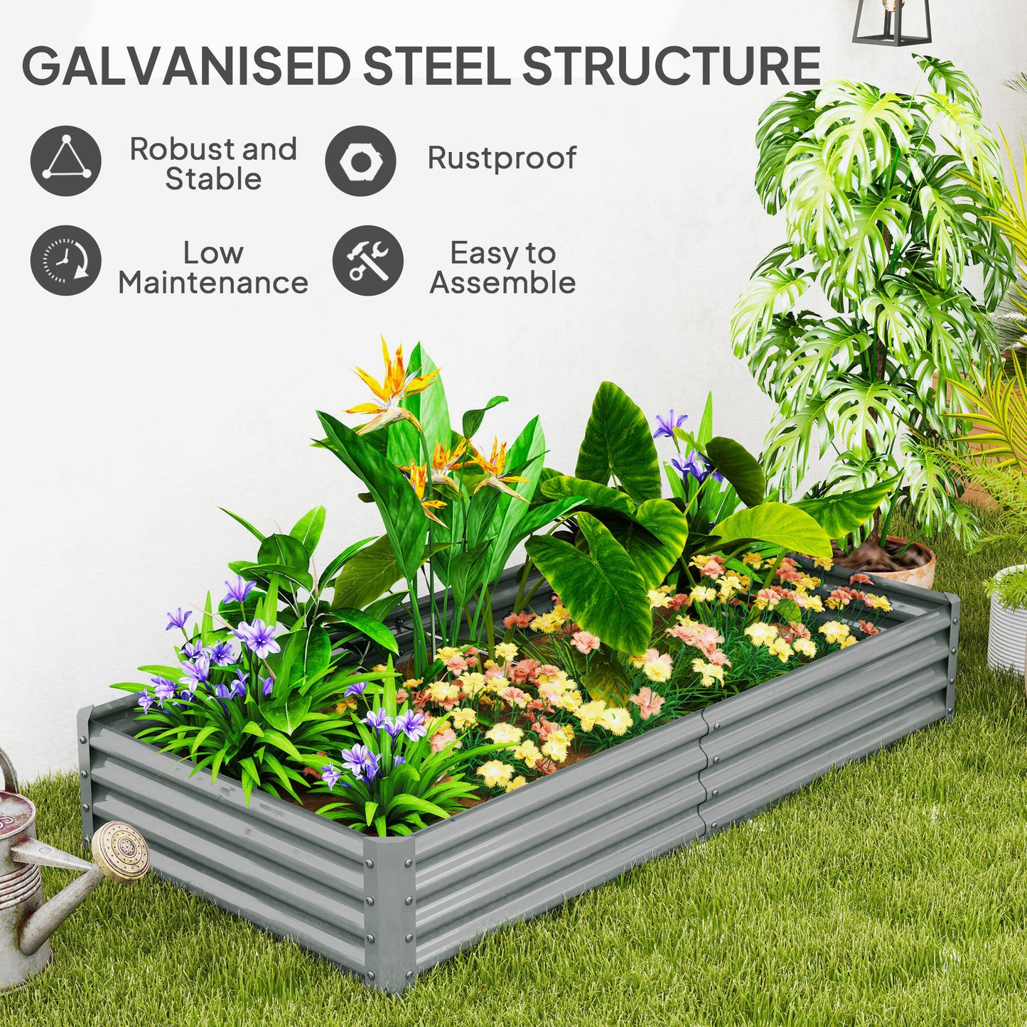 Outsunny 180 x 90cm Galvanised Steel Open Planter 459L Capacity 30cm Deep Weather Resistant Garden Planter