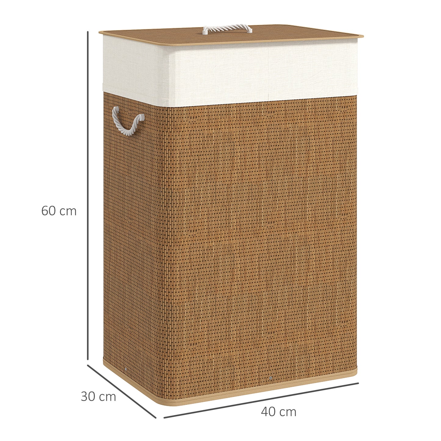 HOMCOM Bamboo Laundry Basket With Lid 72L Hamper With Rope Handles And Removable Liner Bag Brown