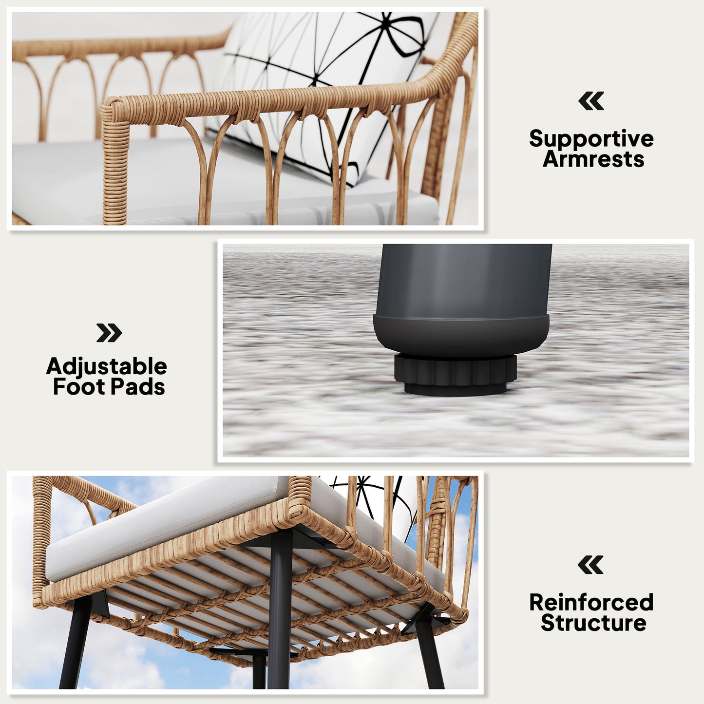 Outsunny 5 Piece Patio Rattan Dining Set With Removable Cushions Round Tempered Glass Tabletop Parasol Hole Light Brown