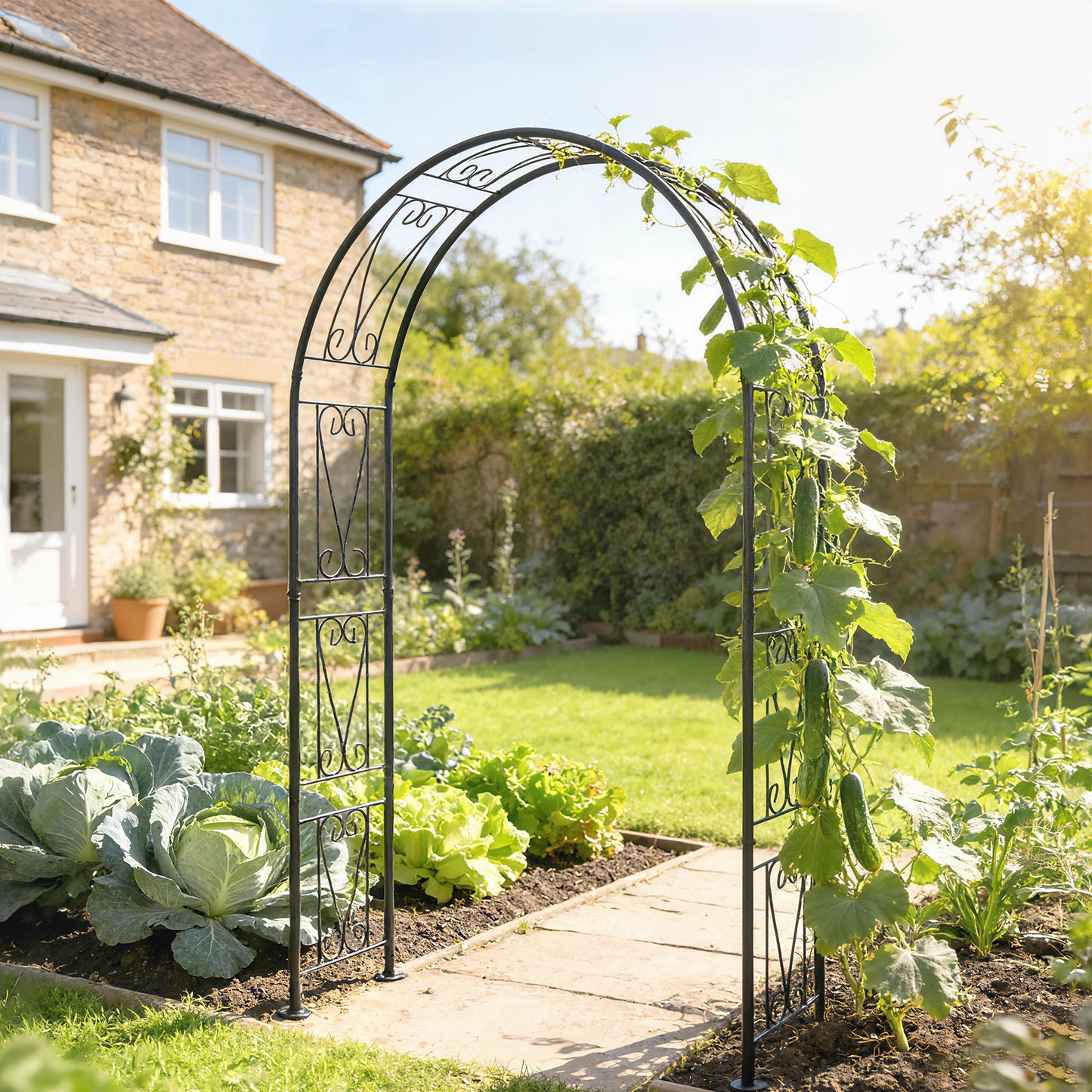 Outsunny Garden Arch Arbour Trellis For Climbing Plants Rose Arch Wedding Garden Decoration 155x40x246 cm Black