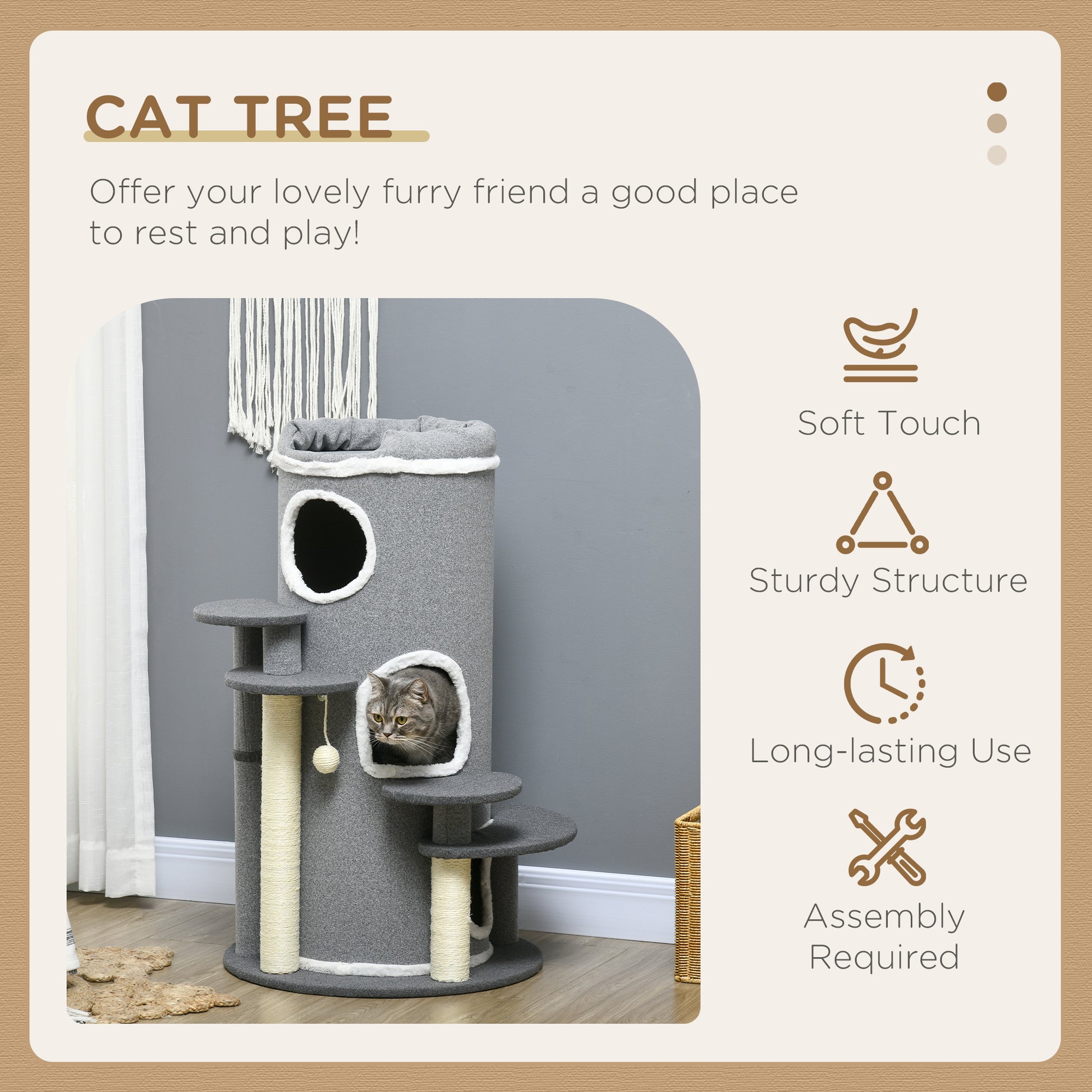 PawHut Barrel-Designed Cat Tree with Scratching Posts and Cozy Platforms in Grey - ALL4U RETAILER LTD